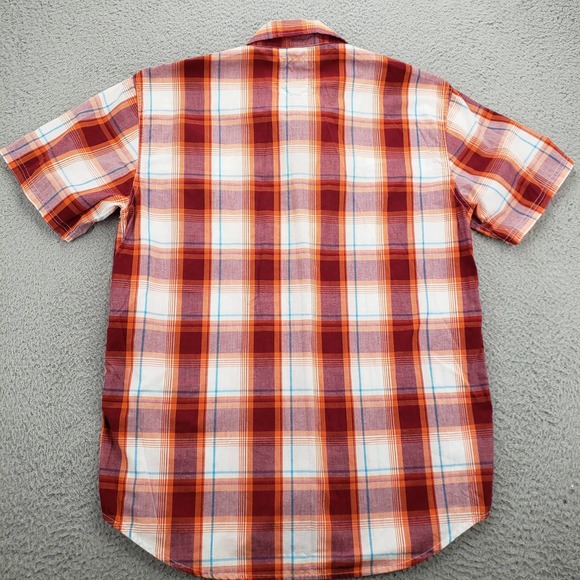 South Pole Shirt Mens Large Orange Button Up Short Sleeve Casual Plaid Pockets‎ - Picture 6 of 13